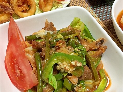 味付ハラミ、緑のお野菜増やしてもおいしく作るｗａｙ